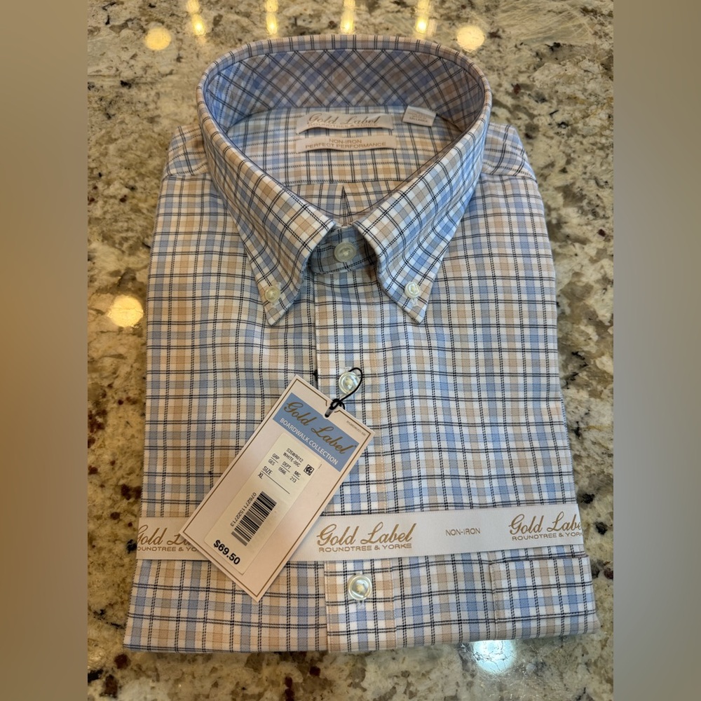 Rountree & Yorke Gold Label Sport Shirt Men's Blue Plaid Shirt - size XL